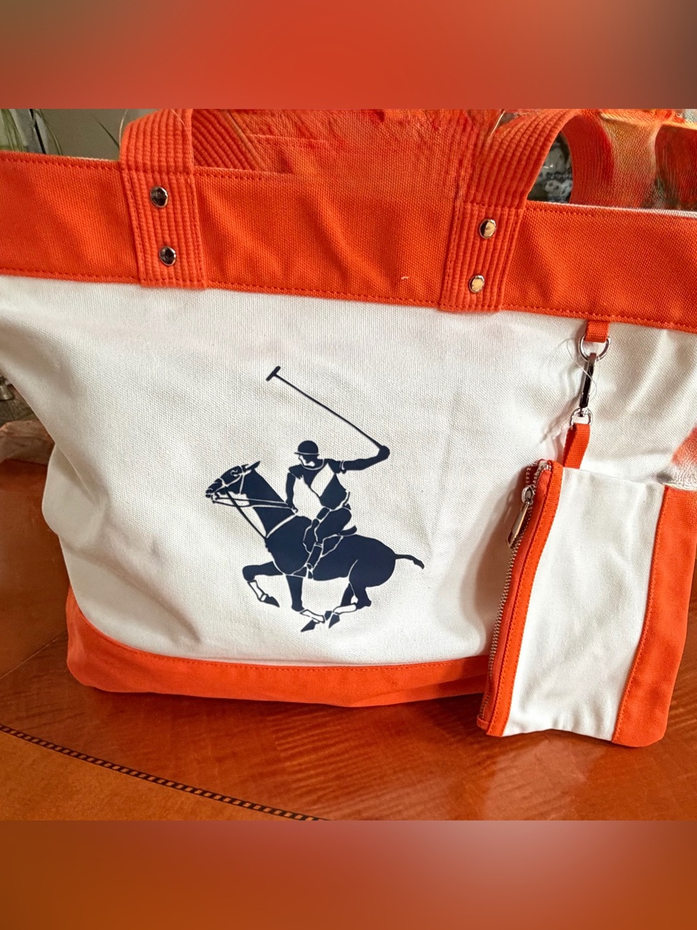 Beverly hills Polo by Ralph Lauren Canvas Tote in Orange & White